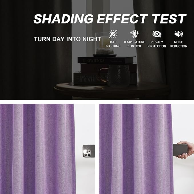 DUALIFE Pinch Pleated Blackout Curtains Purple 2 Panels,Back Tab Ceiling Viral Pleat Hooks Curtain for Track System,Thermal Insulated Drapes for Bedroom Living Room Dining Room,40 Wide x 96 Long