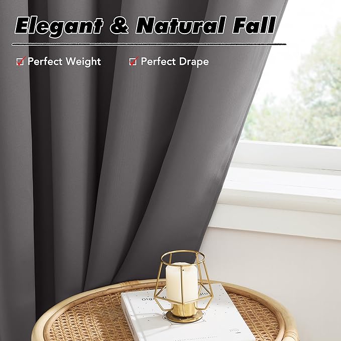 KGORGE Gray Short Blackout Curtains 45 inch Length, Privacy Thermal Insulated Curtains Noise Reducing Window Drapes for Living Room Kitchen, Back Tab Rod Pocket, W52 x L45 inches, Grey, 2 Panels