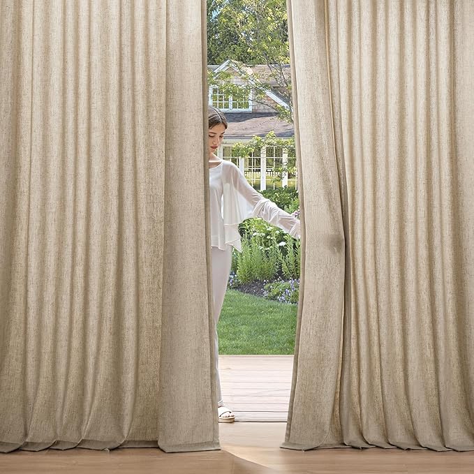 MIULEE Non-See-Through Privacy Linen Curtains 2 Panels, Light Filtering Window Curtains Farn House Textured Back Tab Semi Sheer Drapes for Bedroom Living Room, 52 x 108 Inches Long, Copper Brown
