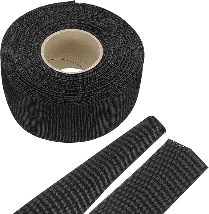MECCANIXITY Braided Cable Sleeves Heat Shrinkable Fabric Sleeving, 1 9/16" 40ft Black 2:1 Ratio Heat Shrinkable Cord Protector for Harness Cable, Network Cable Protection, Cable Management