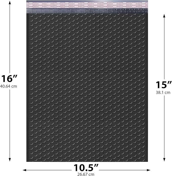 Black 10.5x16 Inch Large Poly Bubble Mailers #5 | Padded Envelopes with Self Seal | Air Lined Cushioned Bubble Mailer | Usable Size 10.5x15 | 100 Pack Bulk | Lightweight shipping Bags