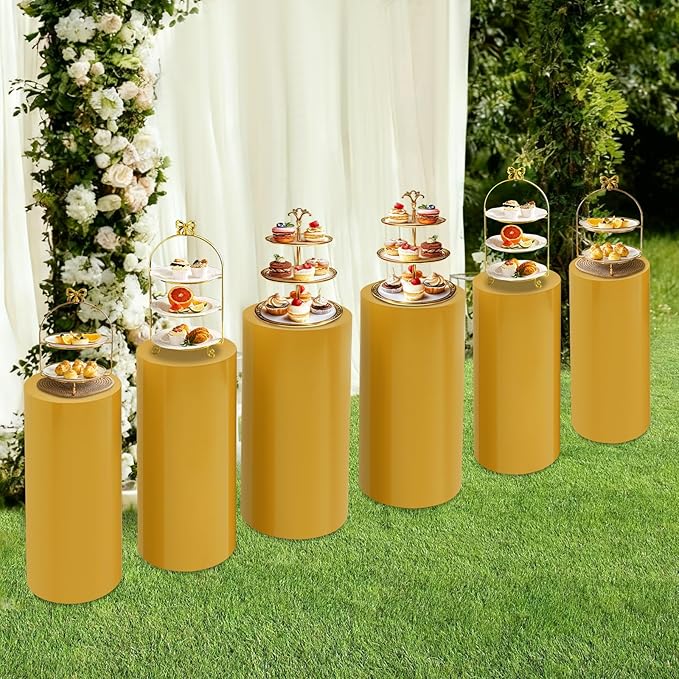 6Pcs Metal Pedestal Stand for Party, Large Gold Cake Stand, Pedestal Display Plinth Pillars for Wedding Ceremony Birthday Party Art Decor, Column Decorative Cube for Wedding Dessert Table Display