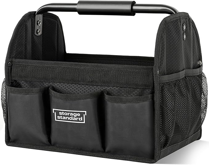Detailing Caddy Organizer with Handle - Storage, Cars, & Cleaning Caddy for Supplies, Tools, & Home Improvement - Heavy Duty Car Detailing Supplies With Multi-Pockets & Collapsible Tote Design