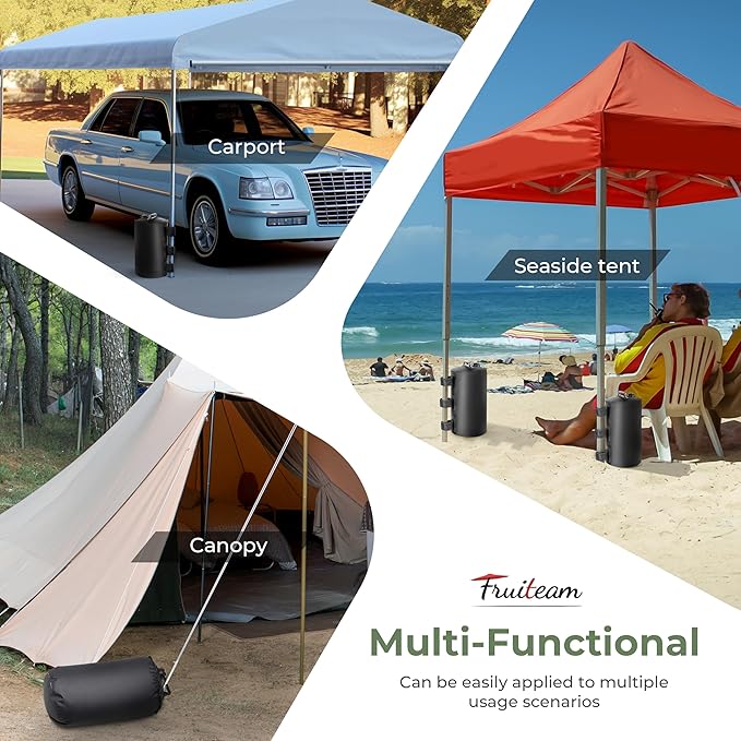 FRUITEAM Canopy Water Weight Bag, 88 LBS Water Tent Weights Set of 4, Weights for Tent Legs, Portable 4 Pack Weight Bags for Gazebo, Patio Umbrella, Pop Up Canopy, Carport, 10L Black