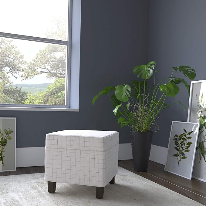 Homepop Home Decor | K7342-F2236 | Classic Square Storage Ottoman with Lift Off Lid | Ottoman with Storage for Living Room & Bedroom, Natural Windowpane Large