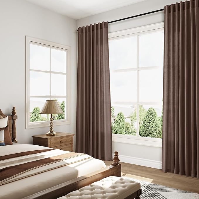 Nanspring Cappuccino Linen Blend Light Filtering Back Tab Curtains 84 Inches Long, Semi Sheer Privacy Drapes for Living Room & Bedroom Simple Style, 52x84 inch, 2 Panels