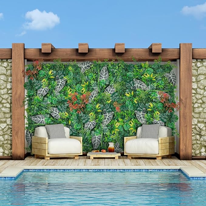 Grass Wall, Artificial Monstera Boxwood Panels 40"x120"(33.33 SQFT), Privacy Hedge Fence Screen with UV Protection, Greenery Backdrop for Indoor Home Wedding Decor and Outdoor Patio Backyard