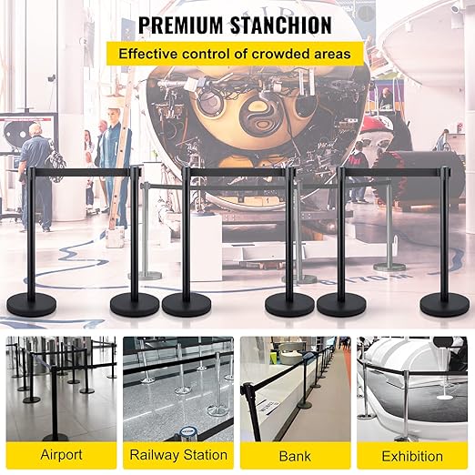 VEVOR Crowd Control Stanchions, 6-Pack Crowd Control Barriers with 3PCS 6.5FT Retractable Belts, Stanchion Posts Queue Pole for Crowd Control Barriers, Easy Assembly
