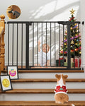 Cumbor 29.7-48" Baby Gate for Stairs, Mom's Choice Awards Winner-Dog Gate for Doorways, Auto Close Safety Pet Gate for Dogs Indoor, Easy Install Pressure Mounted Child Gate with Walk Thru Door, Black