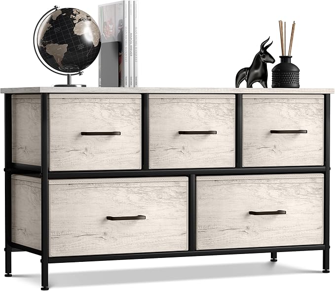 Sorbus Dresser with 5 Faux Wood Drawers - Storage Unit Organizer Chest for Clothes - Bedroom, Hallway, Living Room, Closet, & Dorm Furniture - Steel Frame, Wood Top, & Easy Pull Fabric Bins