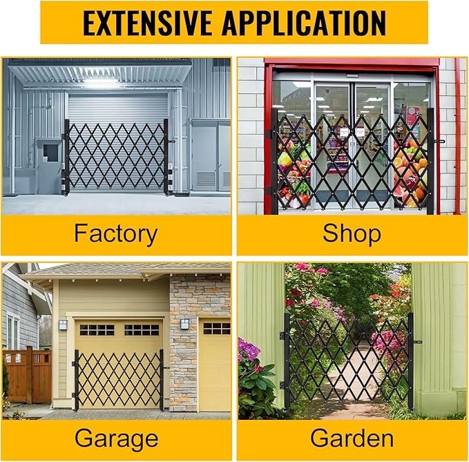 Folding Security Gate 65.35''W X 48.03''H Steel Scissor Door Gate Barricade Gate Expandable Security Gate Flexible Accordion Security Gate with 360° Wheels&Padlock