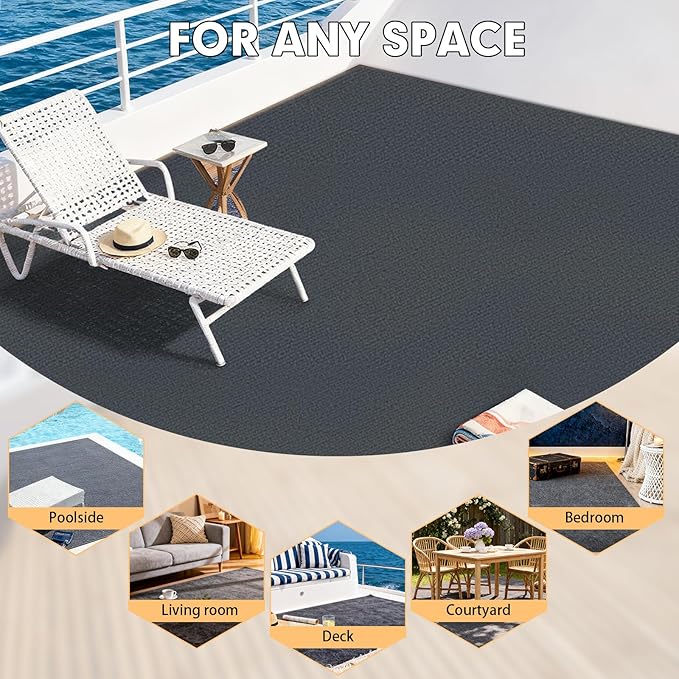 Marine Carpet,5 FT x 20 FT Dark Gray Indoor Outdoor Carpet 0.2" Thick Boat Carpet with Water-Proof TPE Backing, Non-Slide Outdoor Marine Carpet Roll for Home, Patio, Porch, Deck
