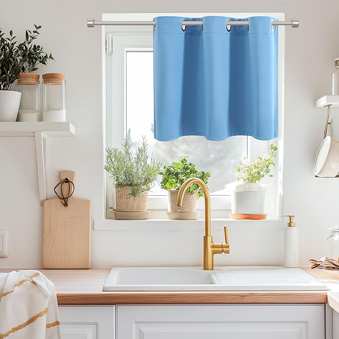 ChrisDowa Blackout Curtains 36 Inches Long for Living Room, Grommet Thermal Insulated Room Darkening Curtains for Bedroom (1 Panel Set, Sky Blue, 52W x 36L)