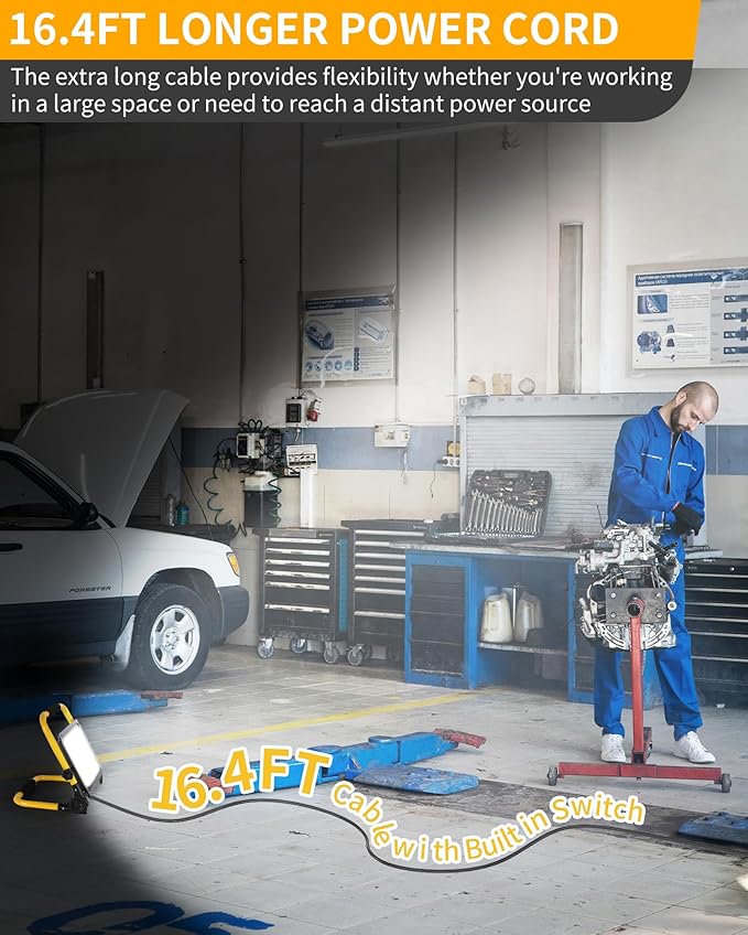 8400LM LED Work Light with 16FT Cord & Switch, 70W Outdoor Flood Light, IP66 Waterproof Portable Job Site Lighting with Stand, 5000K Dayight Worklight for Construction Garage Workshop Car Repairing