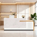 Modern Reception Desk with Counter Front Reception Table with Hidden LED Lighting Commercial Receptionist Desk White and Wood Checkout Counter Fully Assembled and Ready to Use 63inch/160cm