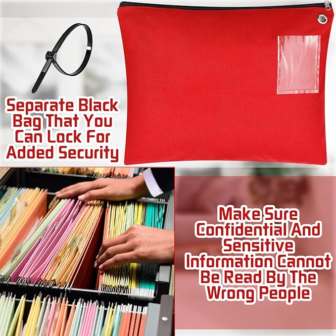 4 Pcs Interoffice Mailer Canvas Transit Sack Zipper Bag 18" x 14" Large Zipper Pouch with Grommet Interoffice Mail Bag (Red)