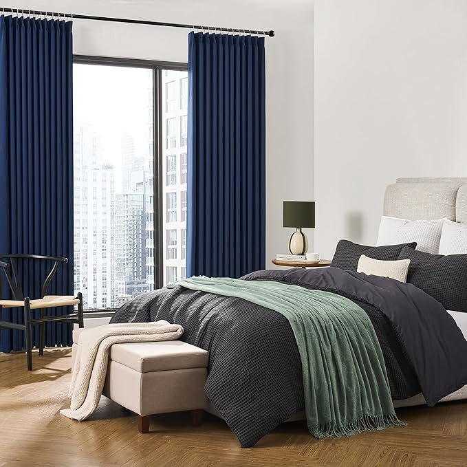 KEQIAOSUOCAI Navy Blackout Curtains 72 Wide x 95 inch Long 2 Panels - Thermal Insulated Room Divider Curtains for Bedroom/Living Room/Patio, Wide Width Pinch Pleated Curtain Panel with Hooks 72 x 95