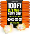 100ft Outdoor/Indoor Extension Cord 3-Outlet 12/3 Gauge Extra Heavy Duty ETL Listed, 3 Prong SJTW, Waterproof, Flexible Cold-Resistant Long Power Cord,15A 125V 1875W, Orange by LifeSupplyUSA