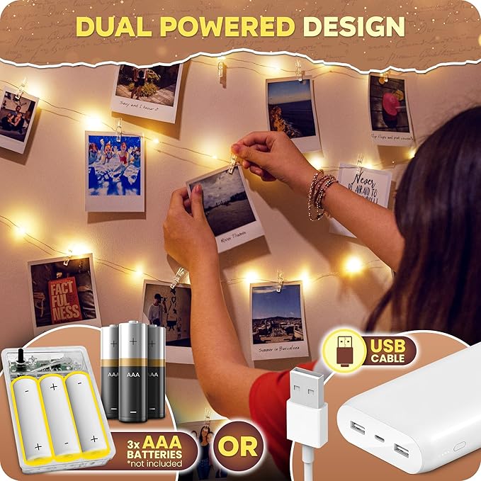 Mind-Glowing Photo Clips String Light - Dreamy Fairy Lights with Clips - Stocking Stuffers for Teen Girls 2025 - Trendy Stuff Room Decor - Christmas Gift for Any Year Old Tween Girl (50 LED, 16.4 ft)