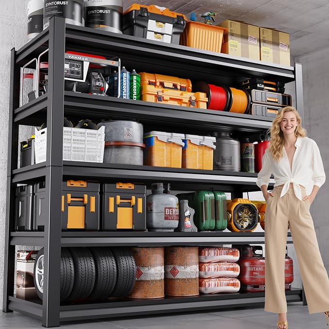 3000LBS Garage Shelving Heavy Duty, 5-Tier Metal Shelving Unit, Adjustable Garage Storage Shelves, Easy Assembly Steel Shelving, Utility Storage Rack Shelf for Warehouse, 72”H*59”W*19.7”D