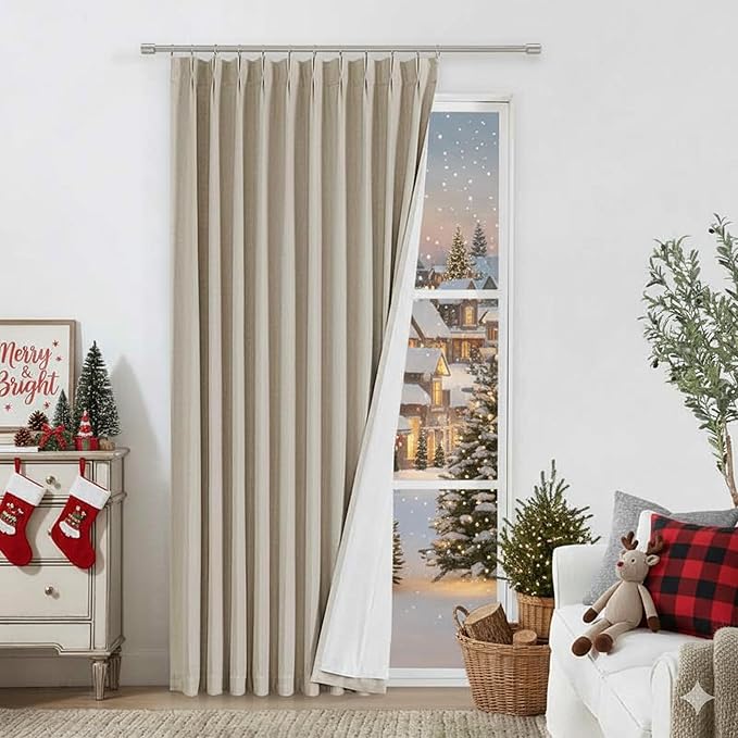 Vision Home Sand Pinch Pleated Full Blackout Curtains Linen Blended Room Darkening Window Curtains 102 inch for Living Room Bedroom Thermal Insulated Pinch Pleat Drapes with Hooks 60" Wx102 Lx1