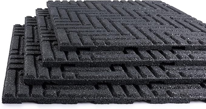 Playsafer Herringbone Rubber Interlocking Tiles | 16 X 16 | Easy Install for Indoor and Outdoor Use (Dark Gray, 20 Tiles)