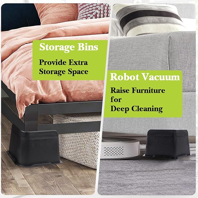 Bed Risers 1 inch, 2 inch, 3 inch, 4 inch, 6 inch, 8 inch Heavy Duty, Oversized Furniture Riser for Couch Sofa Table Chair Leg Frame Dorm, Support up to 6000 Lbs (Black 6 Pack, 3 inch)