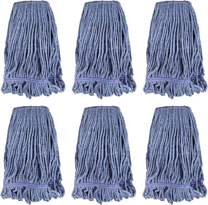 Commercial Heavy Duty Mop Heads Replacement for Rubbermaid: 6 Packs 20oz Industrial Wet Mop Head for Floor Cleaning - Commercial Products Looped End String Head Refills