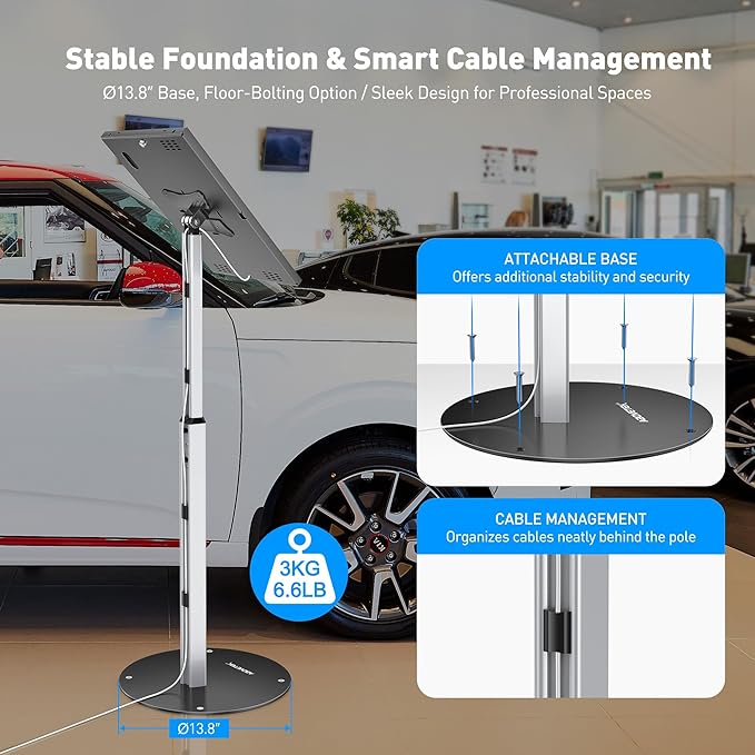 AboveTEK Tablet Floor Stand, Anti-Theft Kiosk Stand, Height Adjustable Tablet Stand Floor with Locking System, for 14.6" Samsung Galaxy Tab S8 Ultra, S9 Ultra, S10 Ultra, S11 Ultra, for Retail & POS