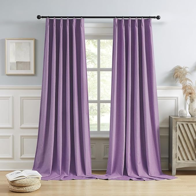 DUALIFE Pinch Pleated Blackout Curtains Purple 2 Panels,Back Tab Ceiling Viral Pleat Hooks Curtain for Track System,Thermal Insulated Drapes for Bedroom Living Room Dining Room,40 Wide x 102 Long