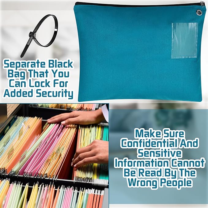 4 Pcs Interoffice Mailer Canvas Transit Sack Zipper Bag 18" x 14" Large Zipper Pouch with Grommet Interoffice Mail Bag (Teal)