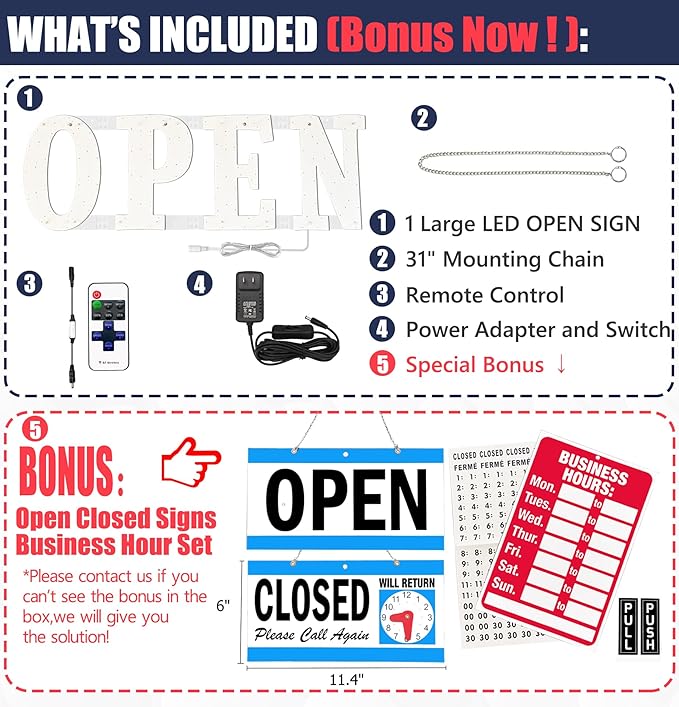 Open Signs for Business,30x10 inch USA Flag Open Sign Led for Window Wall Door w/Remote Control Bar Cafe Salon Barber Resturant Retail Store