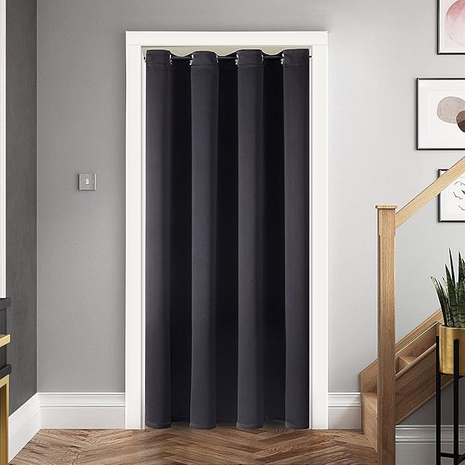 ChrisDowa Blackout Door Curtains for Doorway Privacy, Grommet Closet Curtains for Bedroom Closet Door, Thermal Insulated Temporary Doorway Cover Room Divider Drapes (1 Panel, Black, 52 x 80 Inch)