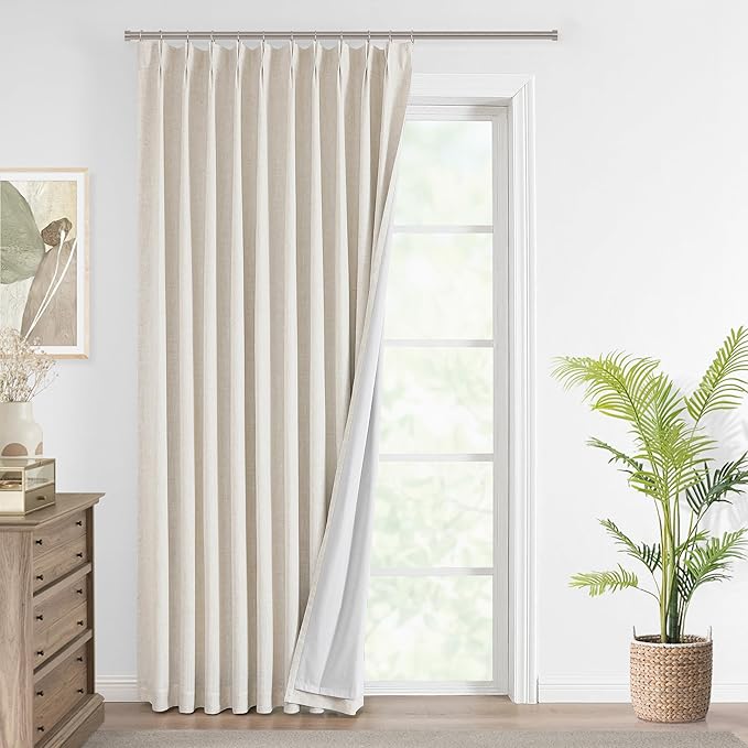 Vision Home Natural Pinch Pleated Full Blackout Curtains Linen Blended Room Darkening Window Curtains 84 inch for Living Room Bedroom Thermal Insulated Pinch Pleat Drapes with Hooks 1 Panel 60"Wx84"L