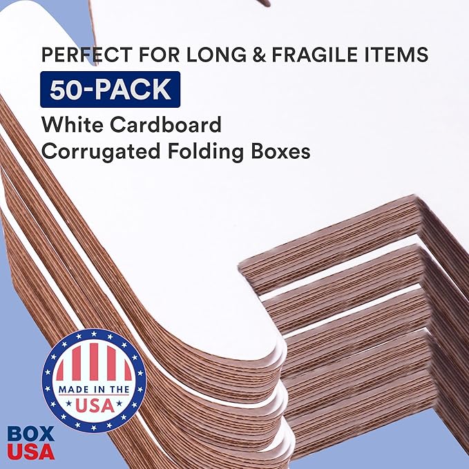 Box USA Small Box Mailers 12x2x2" White (Pack of 50) Corrugated Cardboard Box Mailer for Packing, Moving, Storage | Bulk Gift Box or Product Packaging for Small Business, Home, FBA