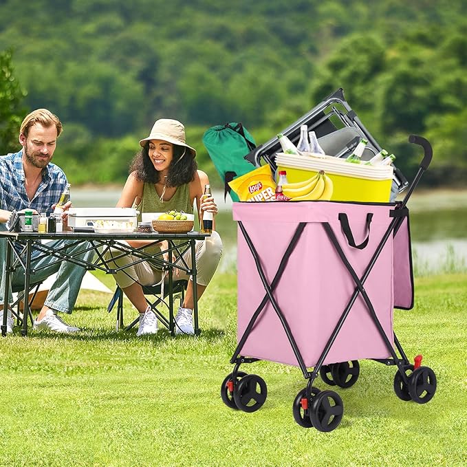 27 Gal/180 LBS Capacity Shopping Cart, Upgrade Huge Grocery Cart on Wheels,Heavy Duty Foldable Utility 360° Rolling Swivel Wheels for Shopping Picnic Groceries Laundry (Rose)