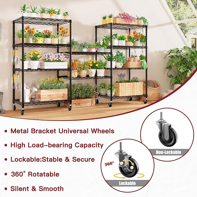 PrimeZone Wire Shelving Unit with Wheels, 5 Tier Adjustable NSF Certified Heavy Duty Metal Storage Shelves, Pantry Organizer Rack Rolling Kitchen Shelf for Closet, 24" W x 18" D x 75" H, Black, 3 PCS