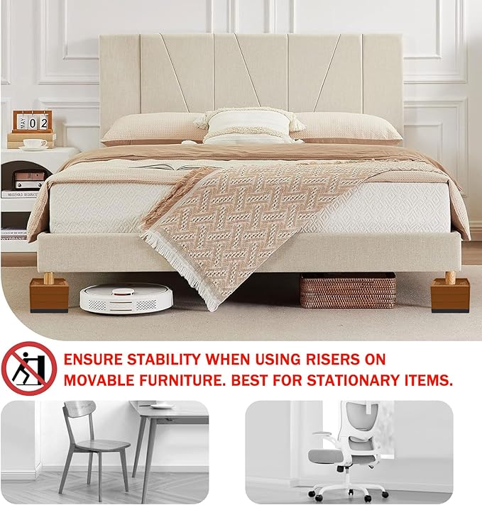 Furniture Risers 4 Inch, Heavy Duty Furniture Elevator in Heights of 1.5, 3 or 4 Inch， Rectangle Raising Blocks for Bed, Couch, Desk, Sofa, Tables,Support Up to 1,300 Lbs (4 Pack-Brown)