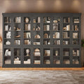 70.8" Bookshelf with Glass Doors, Farmhouse Modular Bookcase with 6-Tier Adjustable Shelves, Large Storage Cabinet for Living Room & Home Office, Set of 2, Black