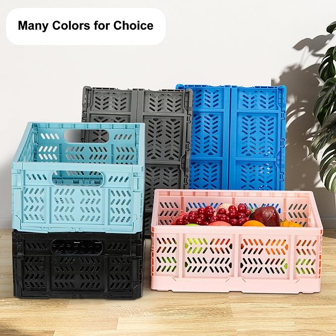 Heavy Duty Plastic Milk Crates for Storage, 4-Pack Stackable Storage Bins for Organizing, Collapsible Storage Basket with Handle for Groceries, Suitable for Home Office School Store, Blue