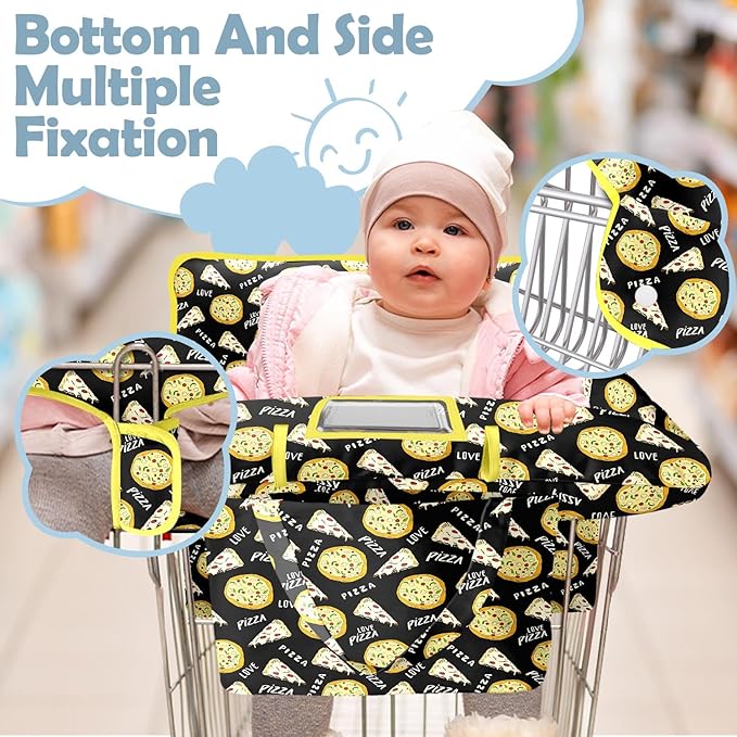 Shopping Cart Cover for Baby 2-in-1 High Chair Cover with Safety Harness Multifunctional Black Pizza Cart Covers for Babies Soft Padded Grocery Cart Cover for Baby Boy Girl