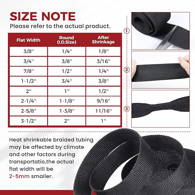 Braided Sleeving 2:1 Shrinkable Fabric Heat Shrink Tubing- Abrasion Protection Flexibility Wiring Harness Cable Sheath (1/2" ID, 16ft)
