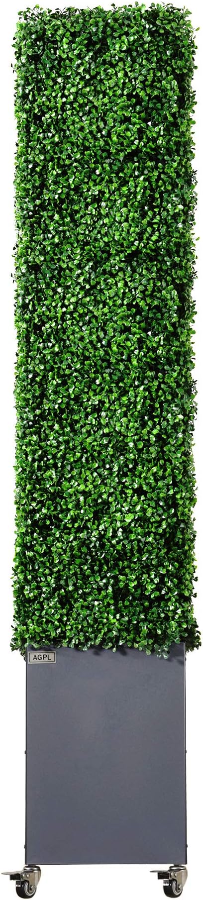 AGPL Artificial Boxwood Hedge Wall with Gray Color Stainless Steel Planter Box and Caster. Moveable Privacy Decorative Wall 48" W x12 D x 67“H …