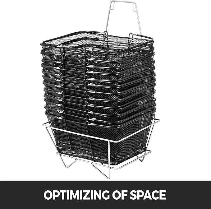 Mophorn 12PCS Shopping Baskets with Handles, Black Metal Shopping Basket, Portable Wire Shopping Basket, Black Wire Mesh shopping Basket Set for Stores Shopping