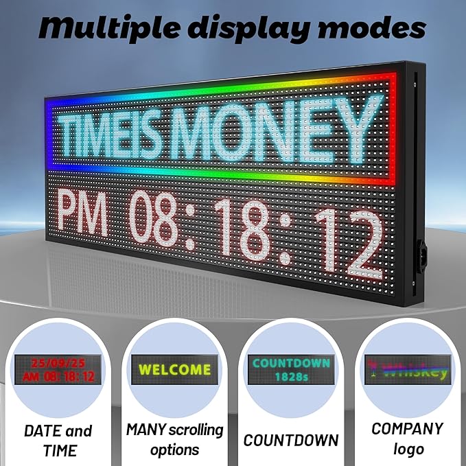 ‌Kochenkore P10 Programmable LED Sign, 63"x14" Scrolling Display, Waterproof Outdoor Digital Signage with WiFi Control, Indoor RGB Advertising Message Board for Business & Store Signs