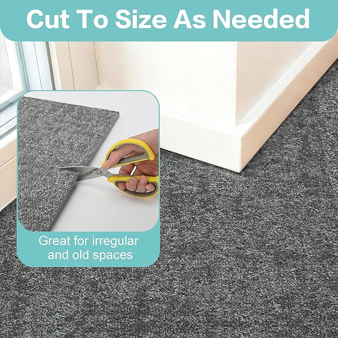 jxgzyy Soft Carpet Tiles 20×20 Inch, 0.38'' Padded Carpet Squares, Non-Adhesive Carpet Flooring with Textured Silicone Back, Easy DIY Soft NylonTiles for Basement, 12 Pcs/32.3 Sqft