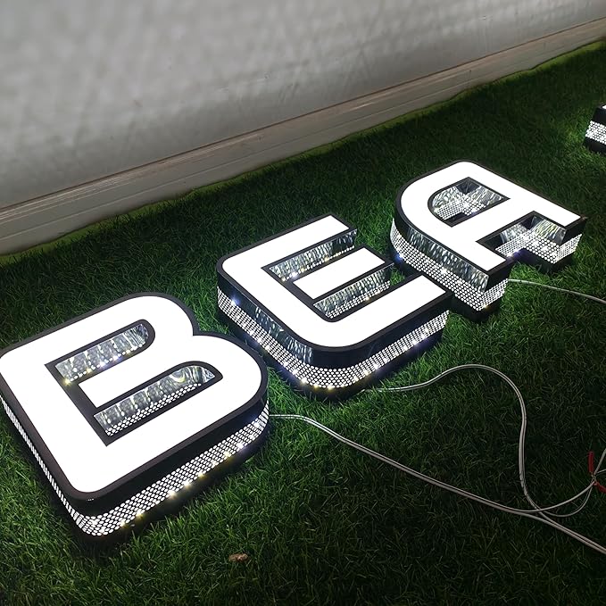 Outdoor Large Lighted Letter 10 to 20 Inch Tall Channel Letters Stainless Steel Lighted Business Signs for Storefront Branding Signage (8 letters)