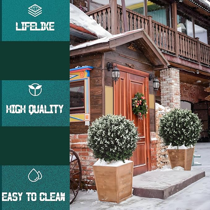 26" T x 17.5" D Artificial Boxwood Trees Set of 2 UV-Resistant Real-Touch Artificial Topiary for Front Porch and Home Décor