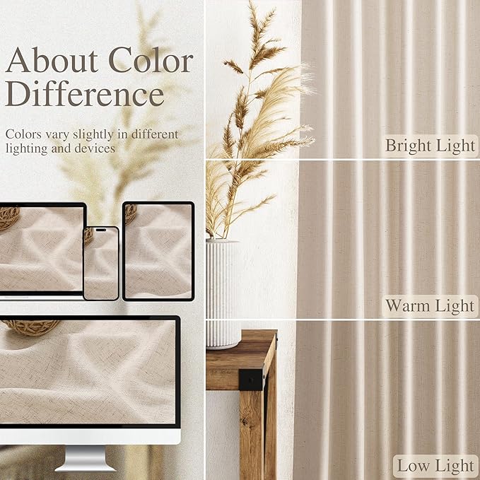 Nanspring Extra Long 120 Inch Curtains for Living Room Cream Beige Linen Light Filtering Semi Sheer Curtain Back Tab Modern Farmhouse Decor Floor to Ceiling High Window for Bedroom 52x120, 2 Panels