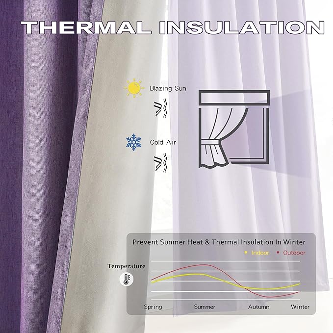 DUALIFE Pinch Pleated Blackout Curtains Purple 2 Panels,Back Tab Ceiling Viral Pleat Hooks Curtain for Track System,Thermal Insulated Drapes for Bedroom Living Room Dining Room,40 Wide x 96 Long